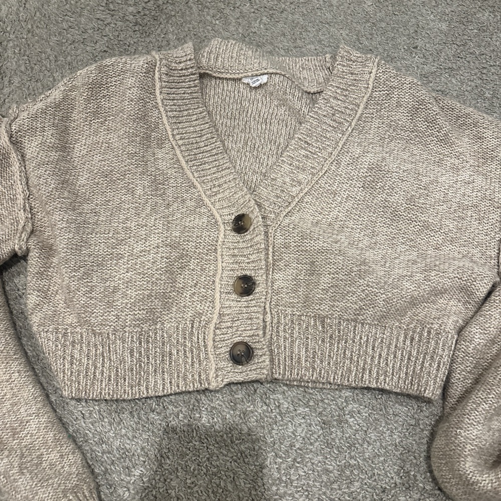 Garage Tan Cropped Cardigan Sweater
